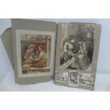 A Victorian and later scrapbook, containing black and white and coloured prints including R.H.