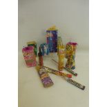 A selection of fireworks in original packaging.