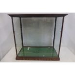 A Fry's Choice Chocolate counter top mahogany and glass dispensing cabinet with crest engraved to