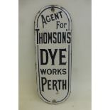 A Thomson's Dye Works of Perth enamel agency finger plate, in very good condition, 2 1/2 x 7".