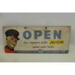 An Avon soles and heels open/closed hanging showcard, depicting a Chelsea Pensioner, 13 x 5 1/2".