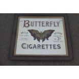 A rare Hignetts "Butterfly" Cigarettes advertising mirror in very good condition, 28 1/2 x 24 1/2".