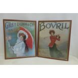 A pair of framed and glazed reproduction advertisements for Gray Dunn & Co's Biscuits and Bovril,