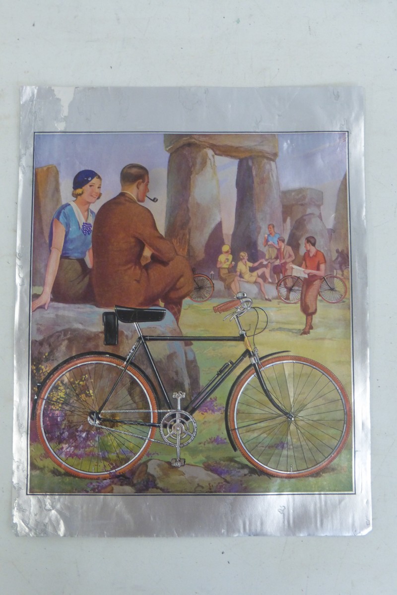 An early Dunlop Sports Tyres embossed bicycle advertisement by the Walsall Lithographic Company, 9 x