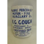A K.G. Gough house purchase, motor-fire-burglary mortgage & insurance broker curved enamel sign.