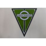 A London Transport triangular enamel bus radiator badge.