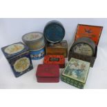 A selection of large confectionary and other tins.