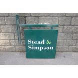 A modern Stead & Simpson double sided shop sign with bracket, 28 x 33 1/2" and a road sign for "