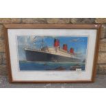 A Cunard White Star advertisement/poster showing the Queen Mary, 38 1/2 x 26".