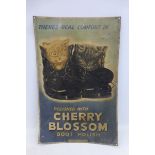 A Cherry Blossom Boot Polish pictorial tin advertising sign depiciting two kittens sat in boots.