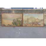 Two large framed railway waiting room pictures by Wilcox of picturesque North Wales scenes, 50 1/2 x