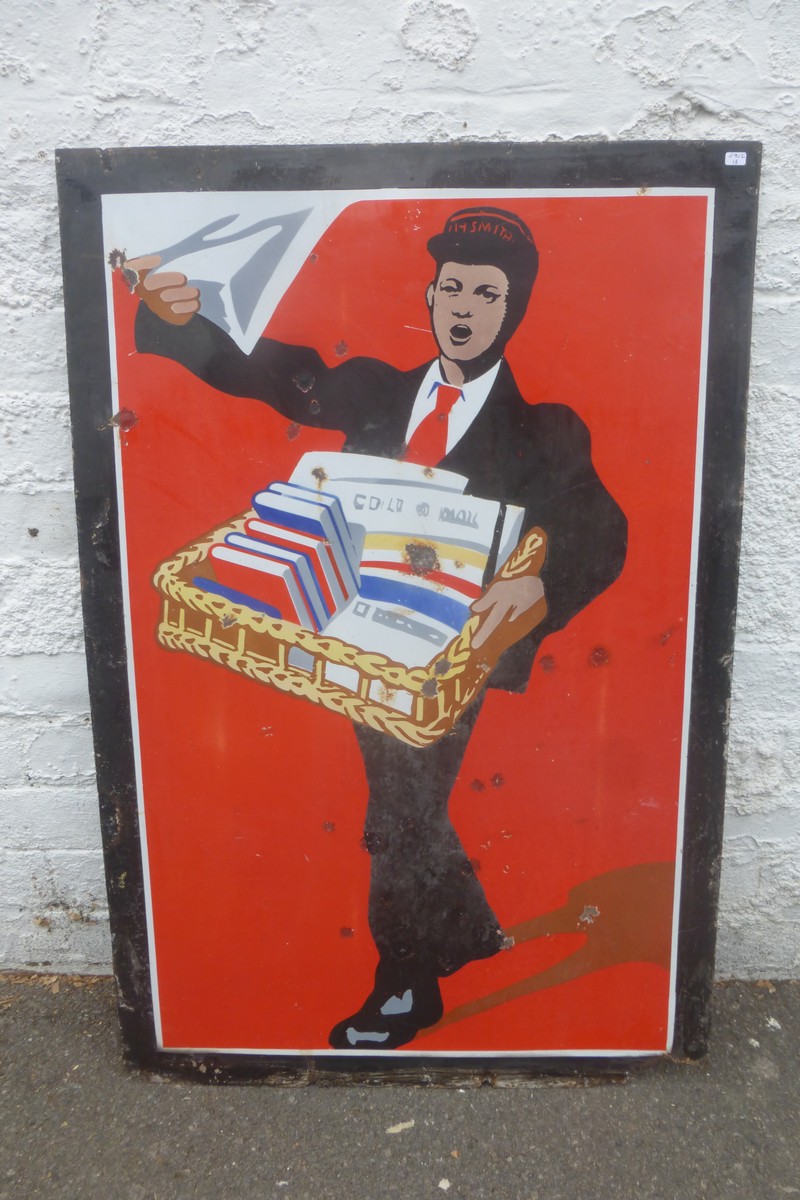 A W.H. Smith newsagent pictorial enamel sign, 24 x 36".