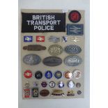 A card of 33 assorted railway badges including a white metal L.M.S., British Railways, British