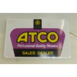 An Atco Professional Quality Mowers dealership advertising lightbox, 22 x 14 x 7 1/4".