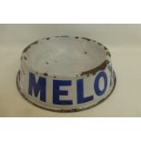 A Melox enamel dog bowl - "By appointment to the King", with repair to bottom of bowl.