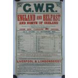 A G.W.R. England and Belfast and North of Ireland railway poster 'via Liverpool by means of the