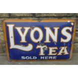 A Lyons' Tea Sold Here convex enamel sign, 29 1/4 x 19 1/2".