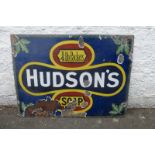 A Hudson's Soap 1/4lb packets rectangular enamel sign, 27 x 20".