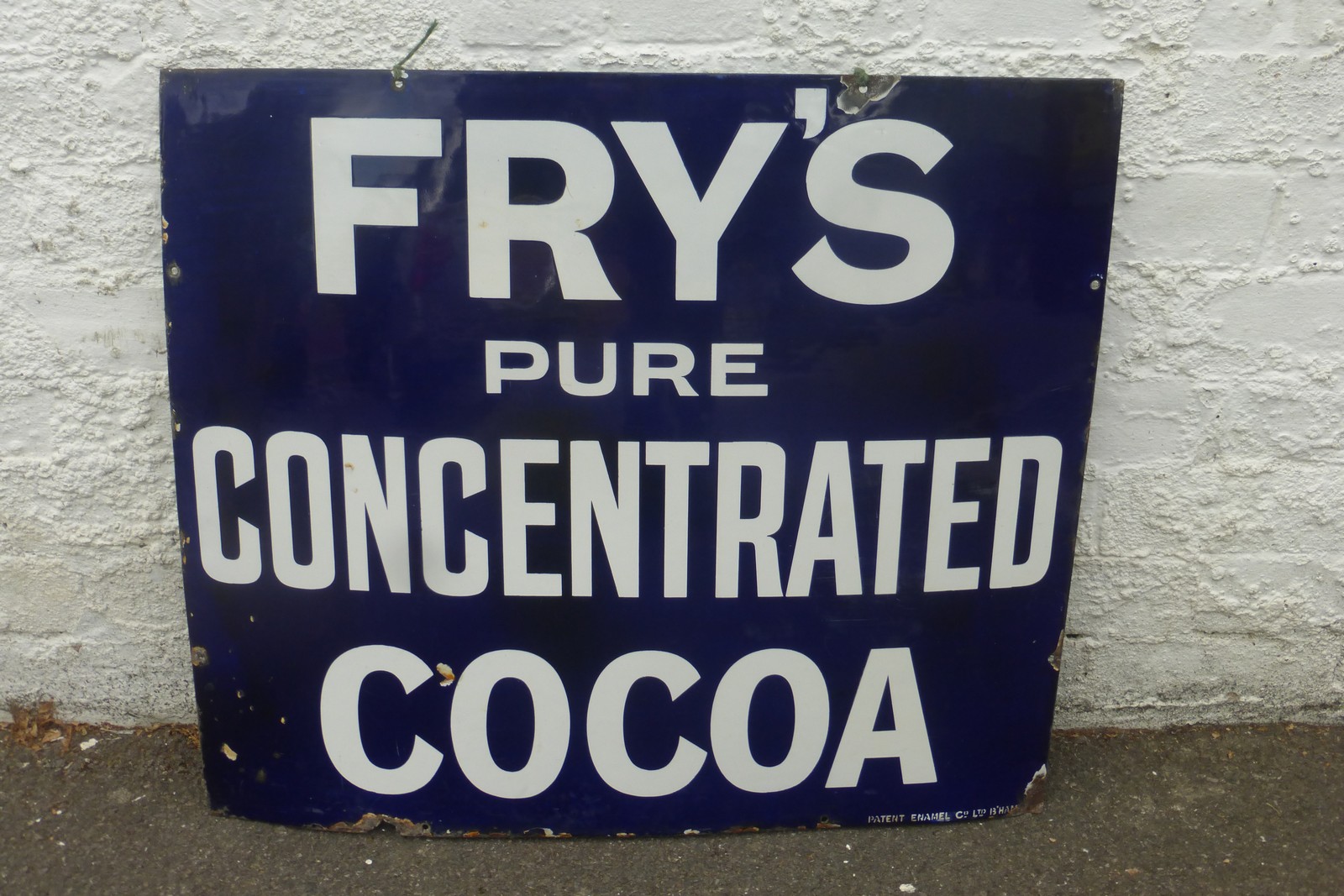 A Fry's Pure Concentrated Cocoa rectangular enamel sign by Patent Enamel, with excellent gloss, 28 x