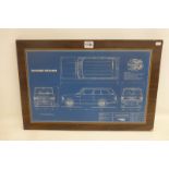 A Range Rover Unipart engineering drawing blueprint on board, 20 3/4 x 14".
