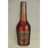 A Martell Cognac decorative bottle shaped tin advertising sign, 8 x 24".