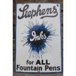 A Stephens'Inks "for all fountain pens" rectangular enamel sign by Jordan of Bilston, dated 8/38,
