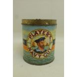 A Player's Navy Cut cylindrical cigarette tin full with original contents.