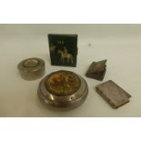 A selection of fox hunting/horse riding items to include snuff boxes, a miniature address book dated