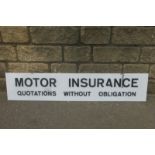 A rectangular perspex showroom sign - 'Motor Insurance Quotation Without Obligation', 49 x 10".
