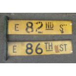 Two American enamel street signs for the 82nd and 86th streets, each 26 3/4 x 8 3/4".