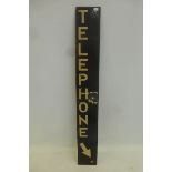 A Telephone upright enamel sign with pointing arrow downwards, 4 x 30".