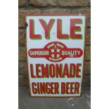 A Lyle Lemonade and Ginger Beer rectangular enamel sign, with good gloss, 20 x 30".