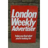 A London Weekly Advertisier rectangular enamel sign, 20 x 30".