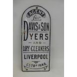 A Davis & Son Dyers and Dry Cleaners of Liverpool enamel agency finger plate, with some older