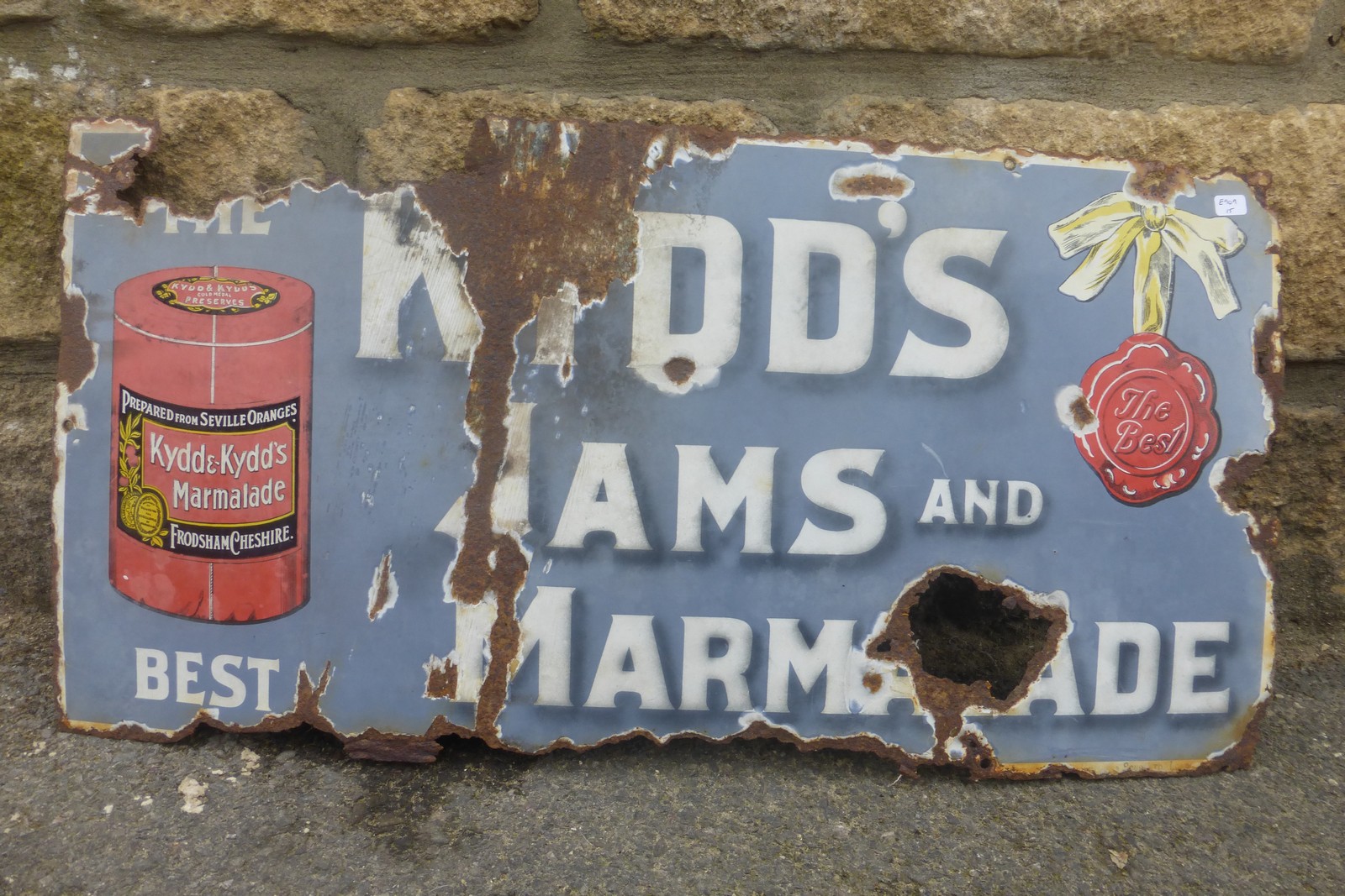 A Kydd's Jams and Marmalade part pictorial rectangular enamel sign, 24 x 12".