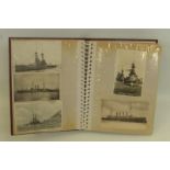 A postcard album containing Naval scenes, many early warships etc.