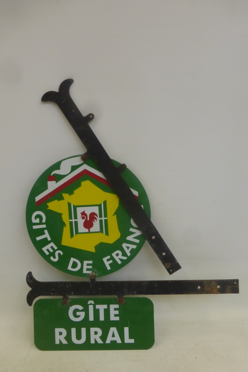 A "Gites de France" double sided two piece enamel sign on retail bracketry. - Image 2 of 2