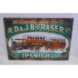 A decorative oil on canvas advertising R.D. & J.B. Fraser Ltd depicting the steam lorry, 36 x 24".