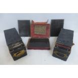 Three boxes of assorted magic lantern slides and dry plate slides including military, humour,