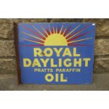 A Royal Daylight Pratts Paraffin Oil double sided rectangular enamel sign with hanging flange, 22