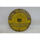 A circular enamel plaque advertsing The "Nugget" Waterproof Black Harness Polish for "Carriage &