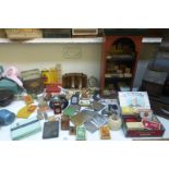 The partial contents of a tobacconists including cigar and matchboxes, lighters, cigarette boxes,