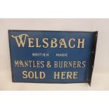 A Welsbach British Made Mantles and Burners Sold Here double sided tin advertising sign with hanging