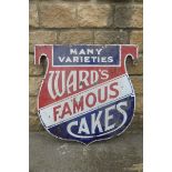 An early Ward's Famous Cakes shield shaped enamel sign, 27 3/4 x 18 1/2".