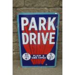 A Park Drive "Plain & Cork Tipped" cigarettes rectangular enamel sign, with very good gloss, 20 x