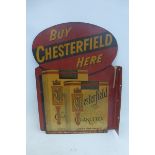 A "Buy Chesterfield" shaped double sided pictorial packet tin advertising sign with hanging