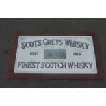 A large Scots Greys Whisky Finest Scotch Whisky advertising mirror, an older reproduction.