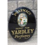 A rare Yardley Perfumes part pictorial oval glass sign, 17 x 22 1/4".