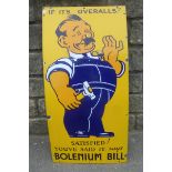 An excellent pictorial enamel sign advertising Bolenium Bill overalls, with very good gloss, 18 x