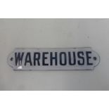 A 'Warehouse' enamel door sign, 6 x 1 1/2".
